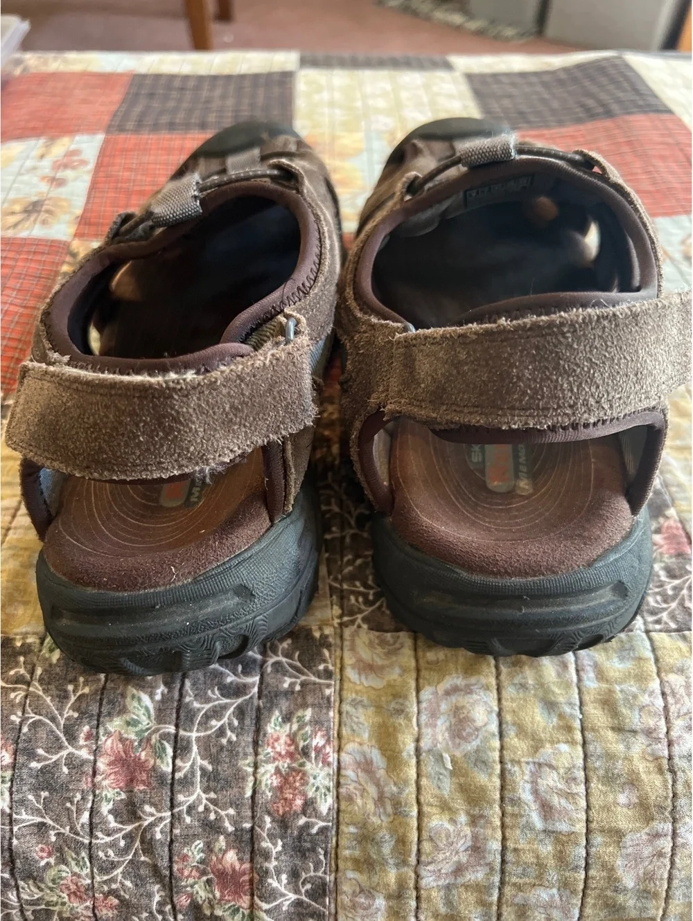 Skechers Relaxed Fit Memory Foam Brown Leather Textile Sandals Size 8